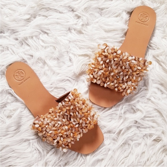 TORY BURCH LOGAN EMBELLISHED SLIDE SANDALS - Picture 5 of 5